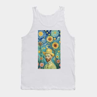 Starry Sunflower Reverie: Van Gogh Inspired Portrait Tank Top